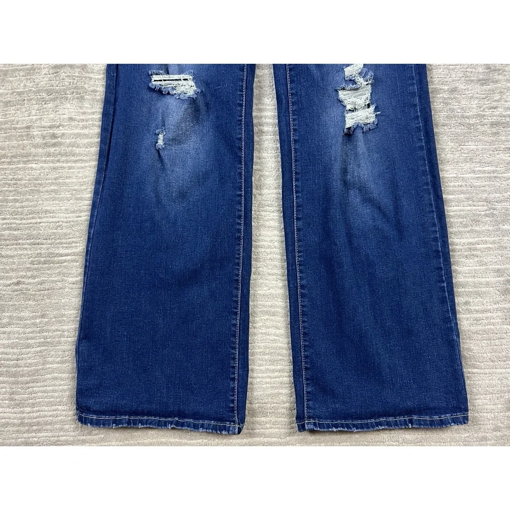 Fashion Wear Jeans Womens‎ XL Blue Denim Flare Destroyed Cotton Blend
